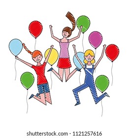 young women celebrating with balloons helium