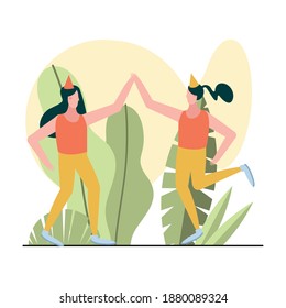 young women celebrating party characters vector illustration design