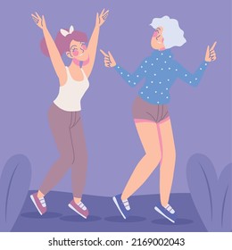 young women character celebrating design