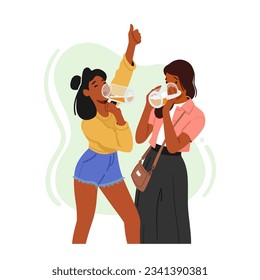 Young Women Characters Enjoy Socializing And Indulge In The Refreshing Taste Of Beer, Embracing Their Personal Preferences And Breaking Societal Stereotypes. Cartoon People Vector Illustration