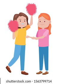 young women cheerleader characters icon vector illustration design