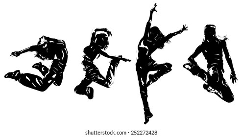Young women dancers jumping. EPS 10 format.