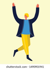  Young women dancing in to the music. Vector illustration in a flat style