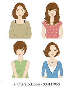 Young women with different hairstyles and clothes