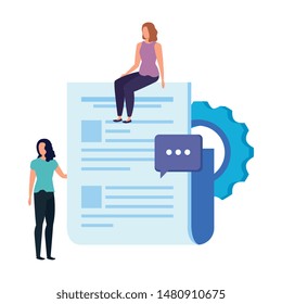 young women with documents characters