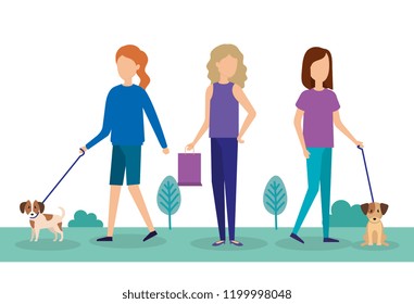 young women with dog and shopping bag in the park