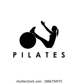 young women doing pilates silhouette logo design vector illustration