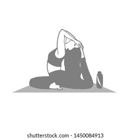 young women doing practicing training yoga exercise on mat and bottle of water beside. illustration-vector. healthy concept.