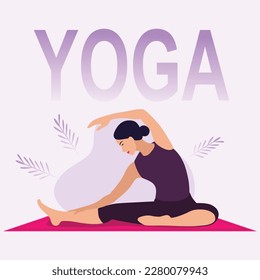 Young women doing streching yoga pose vector illustration