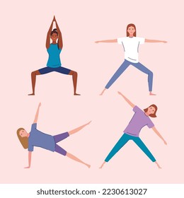young women doing yoga characters