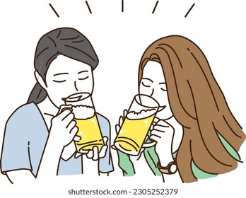 Young women drinking beer with a smile
