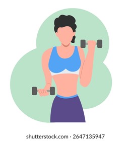 Young women with dumbbells. Training and workout in gym. Vector illustration flat design.