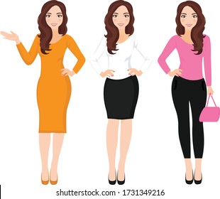 Mujeres jóvenes con elegantes ropas de oficina. Ilustración del vector