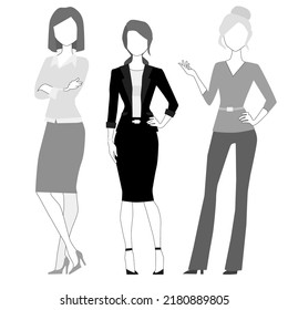 Young women in elegant office clothes. Set.	

