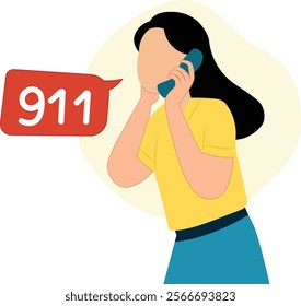 young women Emergency call 911, urgency, talking on the phone need help  illustration