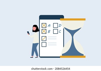 Young women exam online the school test, examination concept