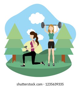 young women exercising cartoon