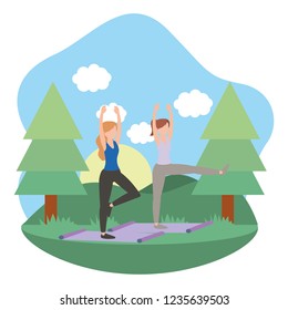 young women exercising cartoon