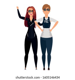 young women fbi agent and rude girl vector illustration design
