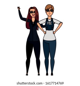 young women fbi agent and rude girl vector illustration design
