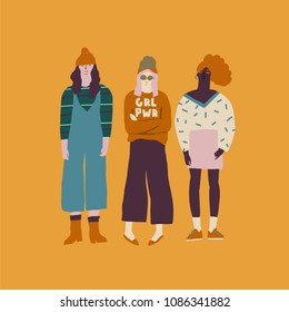 Young women friends illustration. Girl power concept.