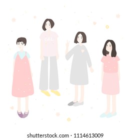 Young women friends illustration. Girl power concept.