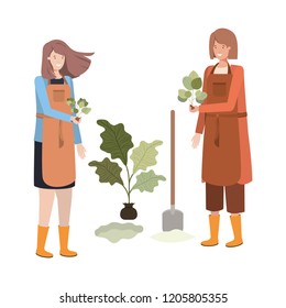 young women gardeners smiling avatar character