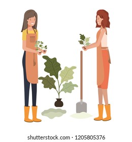 young women gardeners smiling avatar character