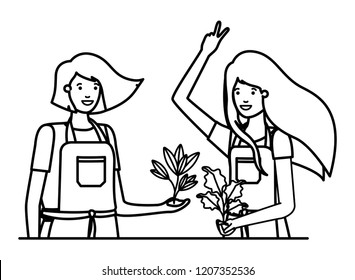 young women gardeners smiling avatar character