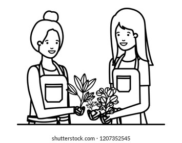 young women gardeners smiling avatar character