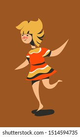 young women or girl walking dancing and smile. Cute cartoon characters. Flat vector illustration.
