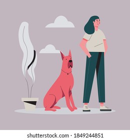 young women and her dog pet