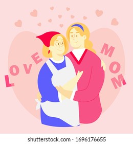 young women hug her old mother with love. mother's day concept design
