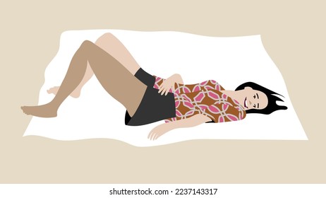 Young women lie in nature in therapeutic meditation. Hand drawn trendy Vector illustration. Cartoon style. Banner, website design templates