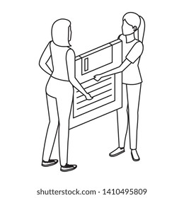young women lifting floppy disk data storage