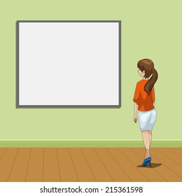 Young women looking on the picture vector illustration