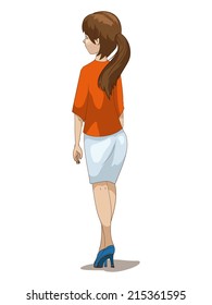 Young women looking on the wall vector illustration