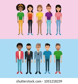 Young women and men cartoon