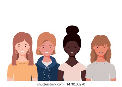 young women on white background