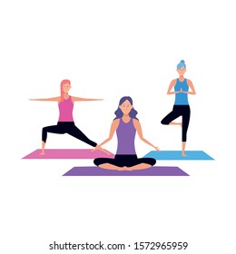 young women practicing yoga icon over white background, vector illustration