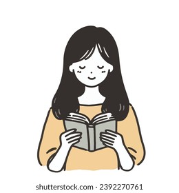 Young women reading Book Hand drawn style vector design illustrations. isolated on white background