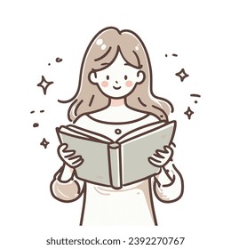 Young women reading Book Hand drawn style vector design illustrations. isolated on white background