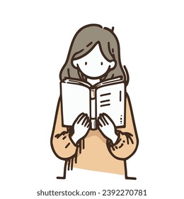 Young women reading Book Hand drawn style vector design illustrations. isolated on white background