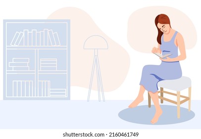 Young women reading book relaxing sitting in chair, studying, earning and self education, Flat cartoon style vector illustration.