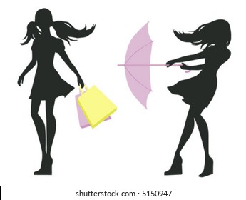 Young Women Silhouettes on white
