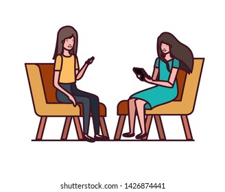 young women sitting in chair with white background