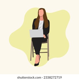 Young women sitting on chairs using a laptop vector