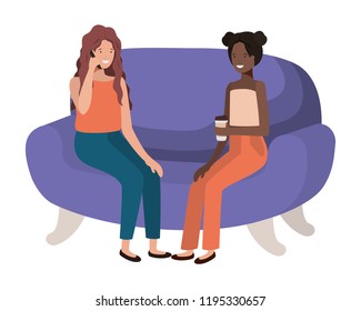 young women sitting on sofa avatar character