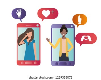 young women in smartphone avatar character