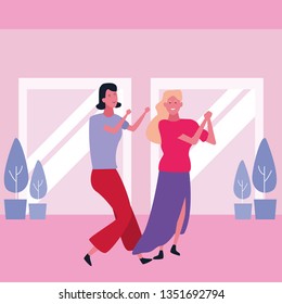 Young women smiling and dancing